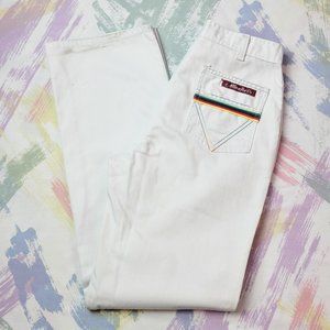 Vintage 70s/80s White Straight Leg Rainbow Pocket Jeans